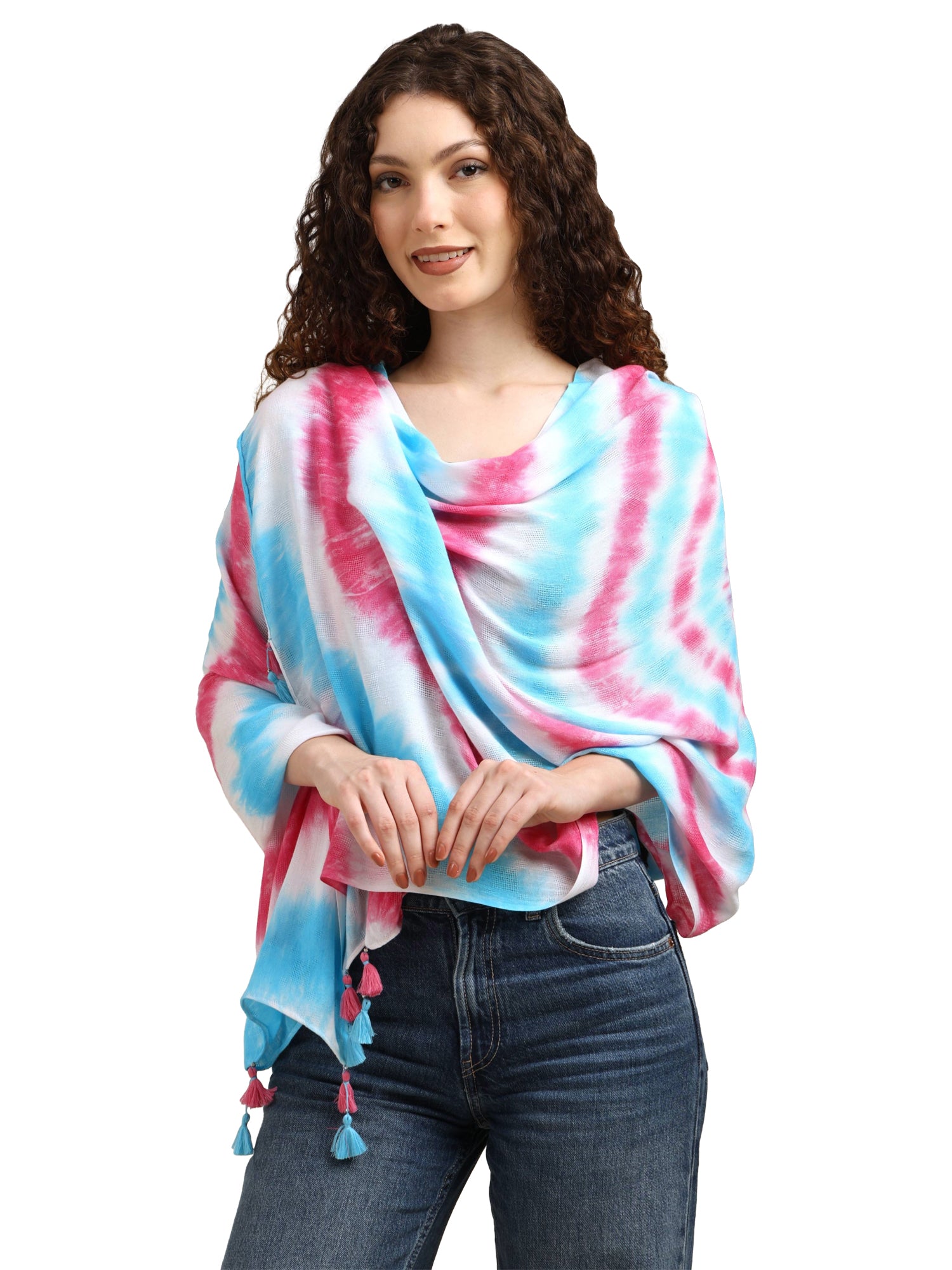 Women’s Tie-Dye Spiral Pattern Lightweight Scarf with Tassels