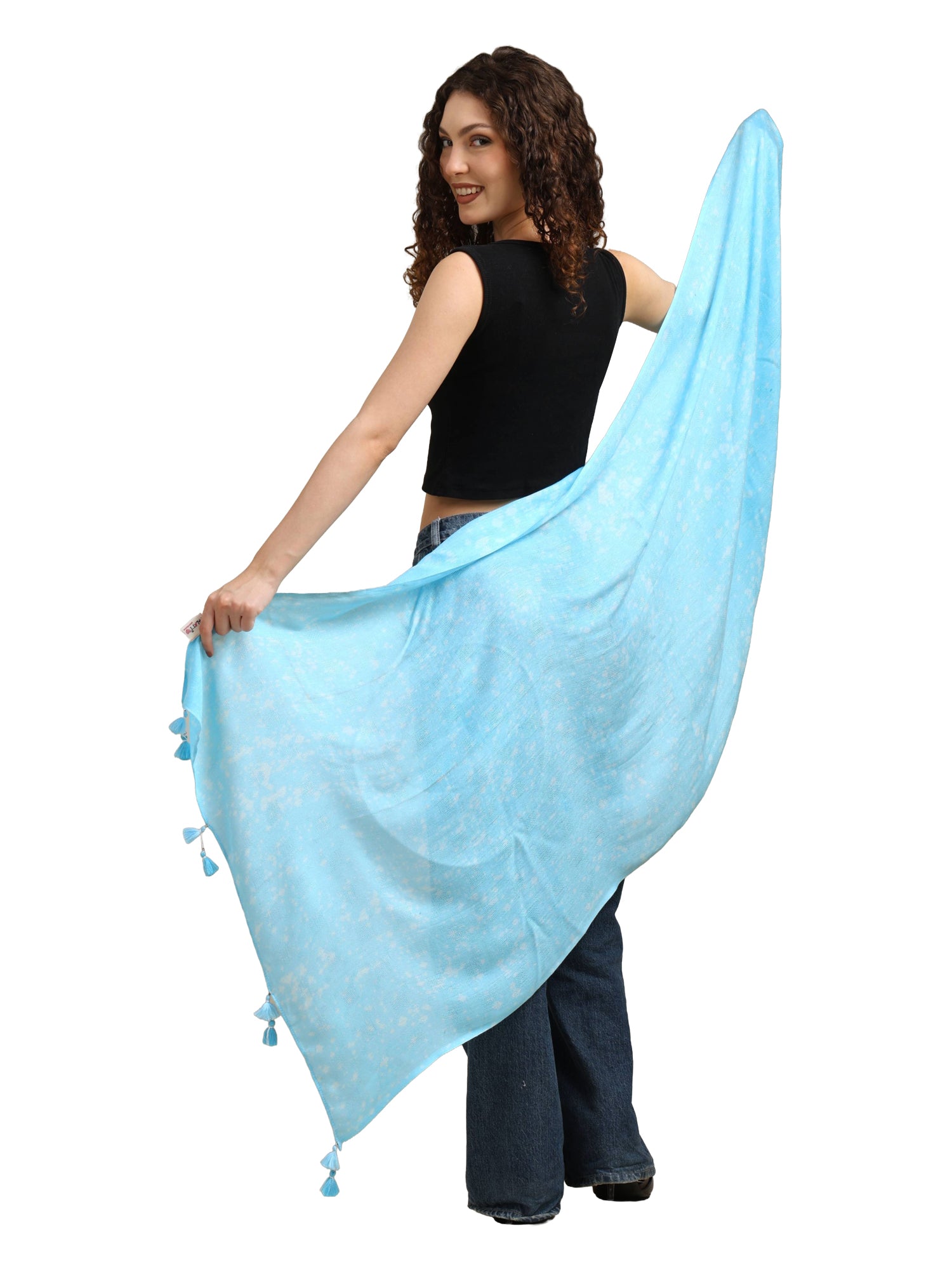 Women’s Elegant Sky Blue Lightweight Scarf with Tassels