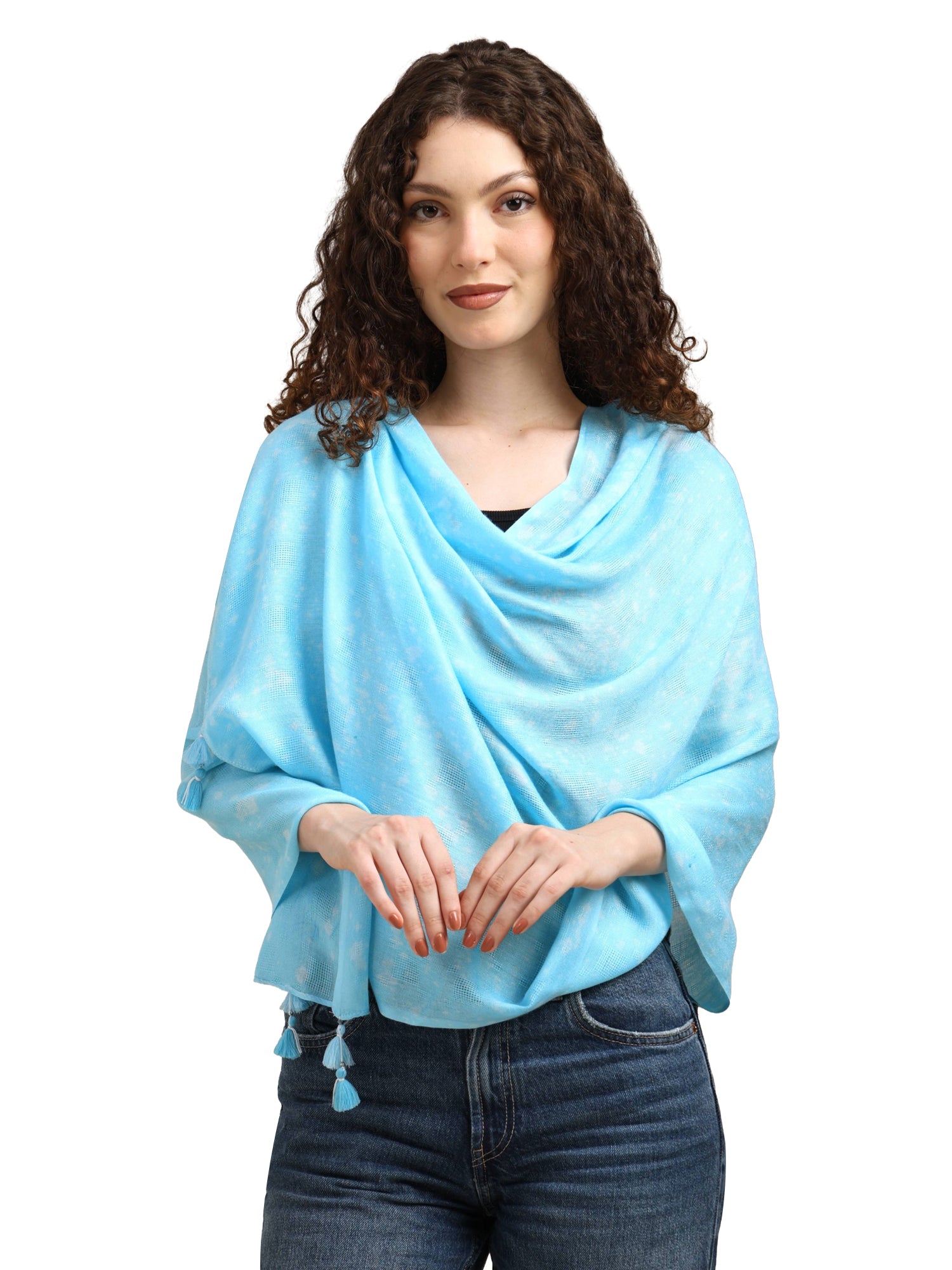 Women’s Elegant Sky Blue Lightweight Scarf with Tassels