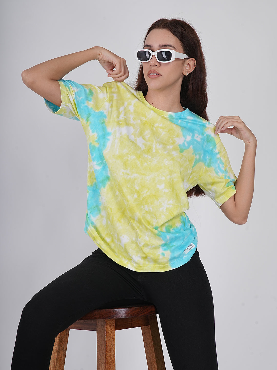 Electric Lime & Azure Tie-Dye Oversized T-Shirt