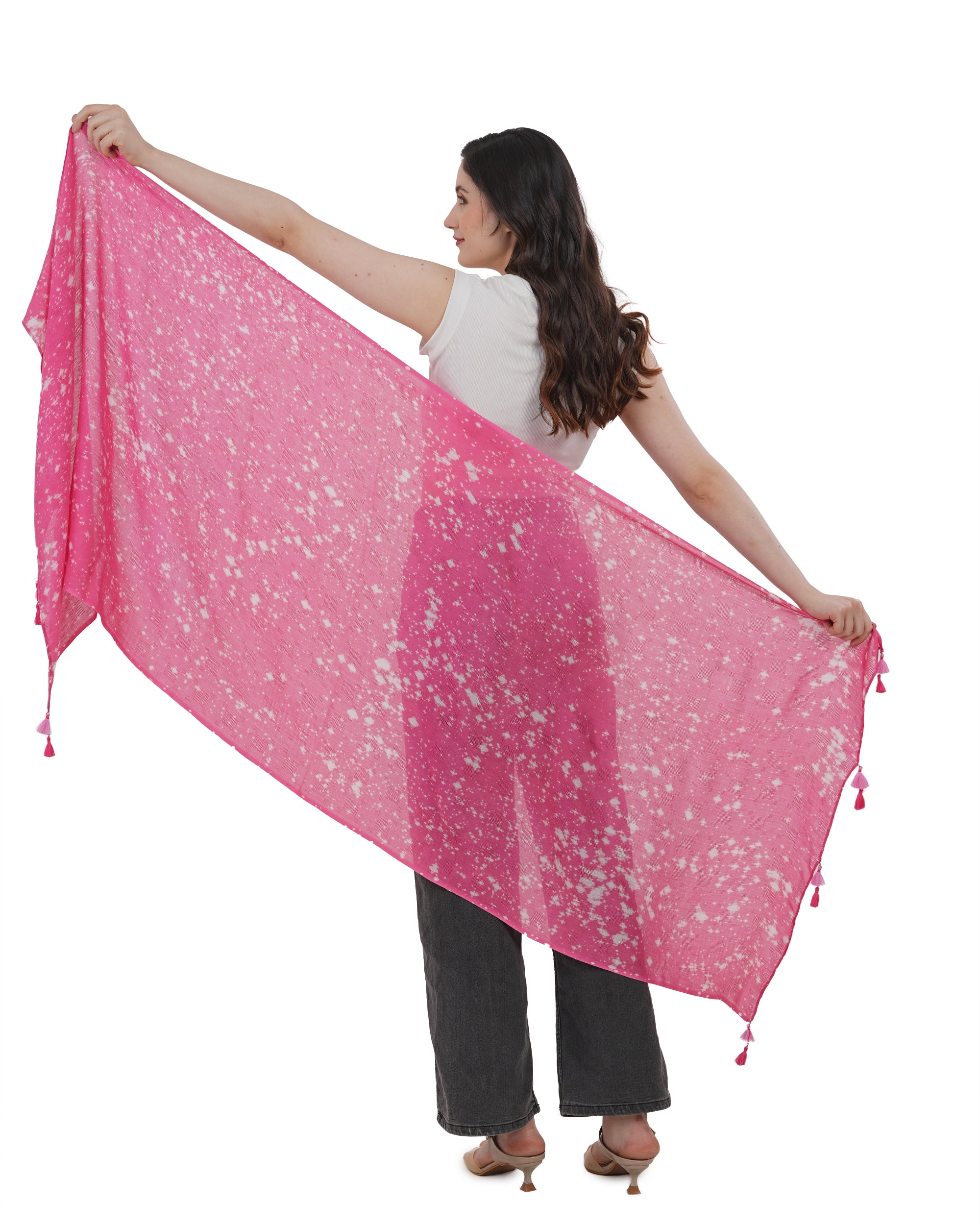 Starry Night Fuchsia Shibori Cotton Scarf