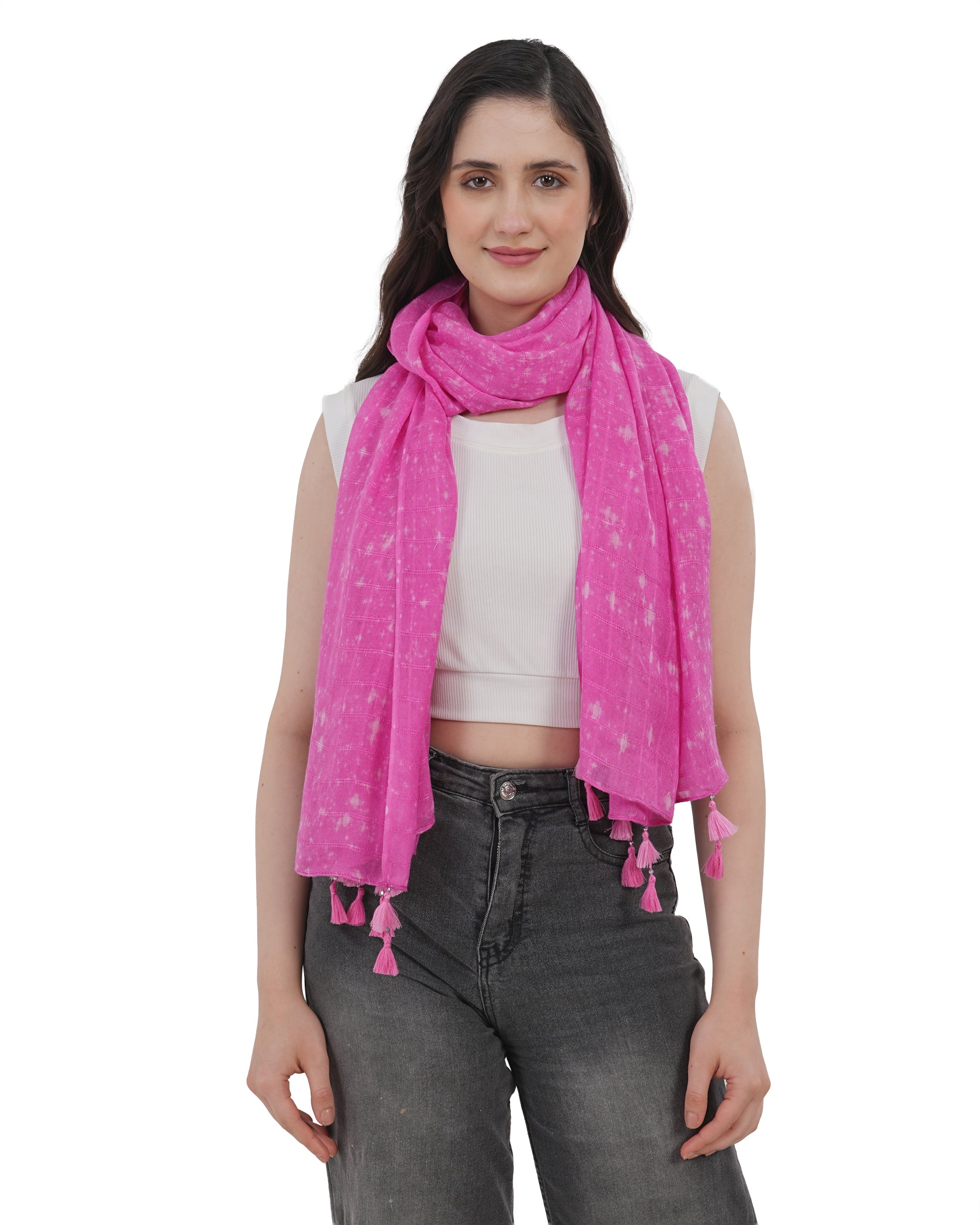 Elegant Mauve-Pink Grid Pattern Cotton Scarf