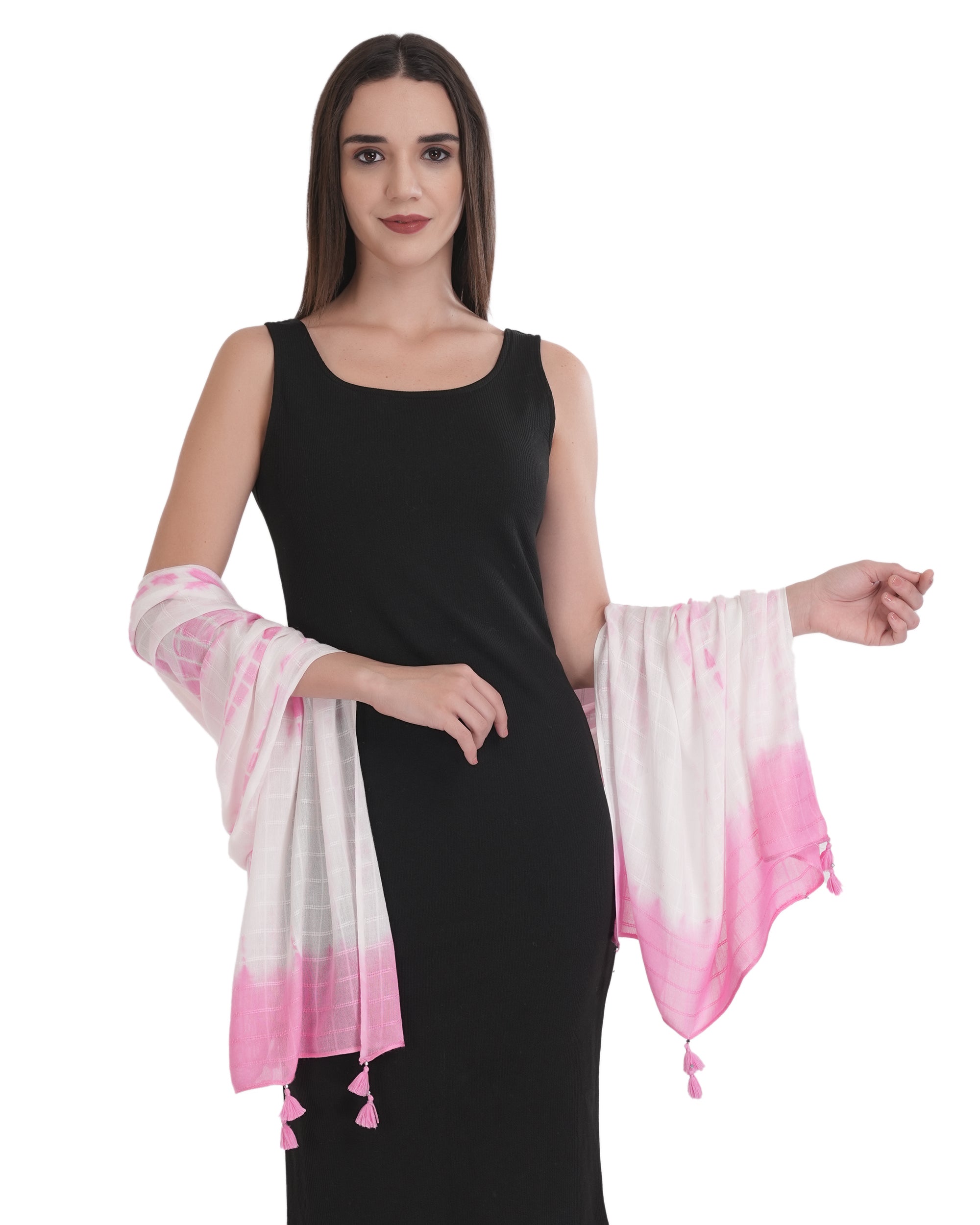 Soft Pink & White Tie-Dye Tassel Scarf