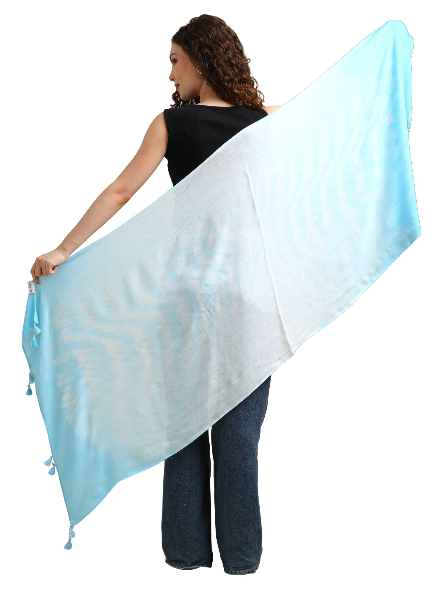Women’s Soft Pastel Blue Lightweight Scarf with Tassels