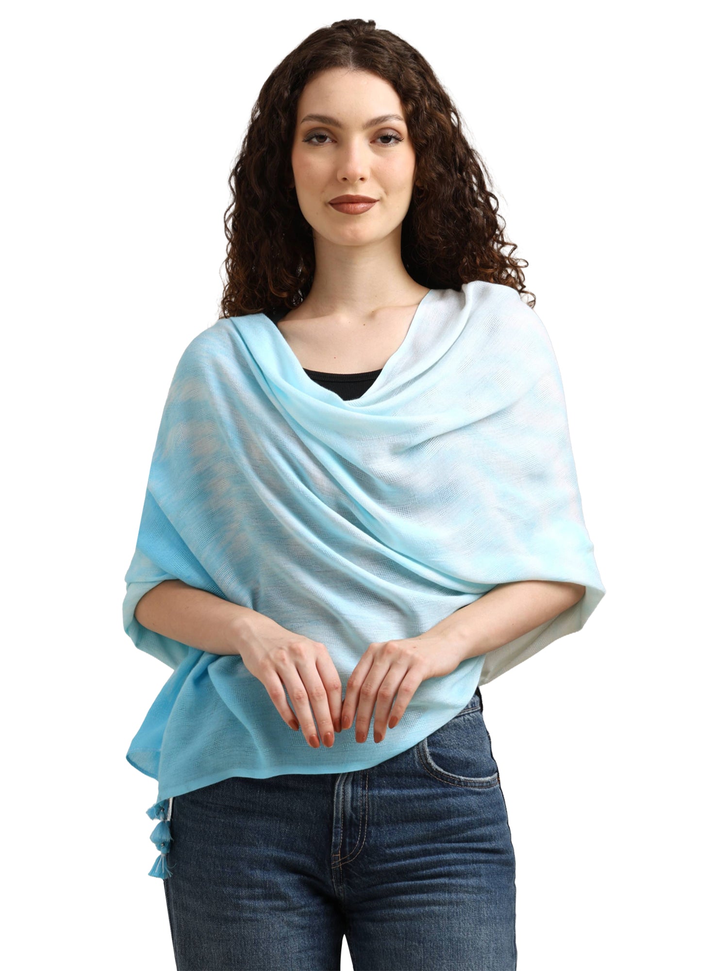 Women’s Soft Pastel Blue Lightweight Scarf with Tassels