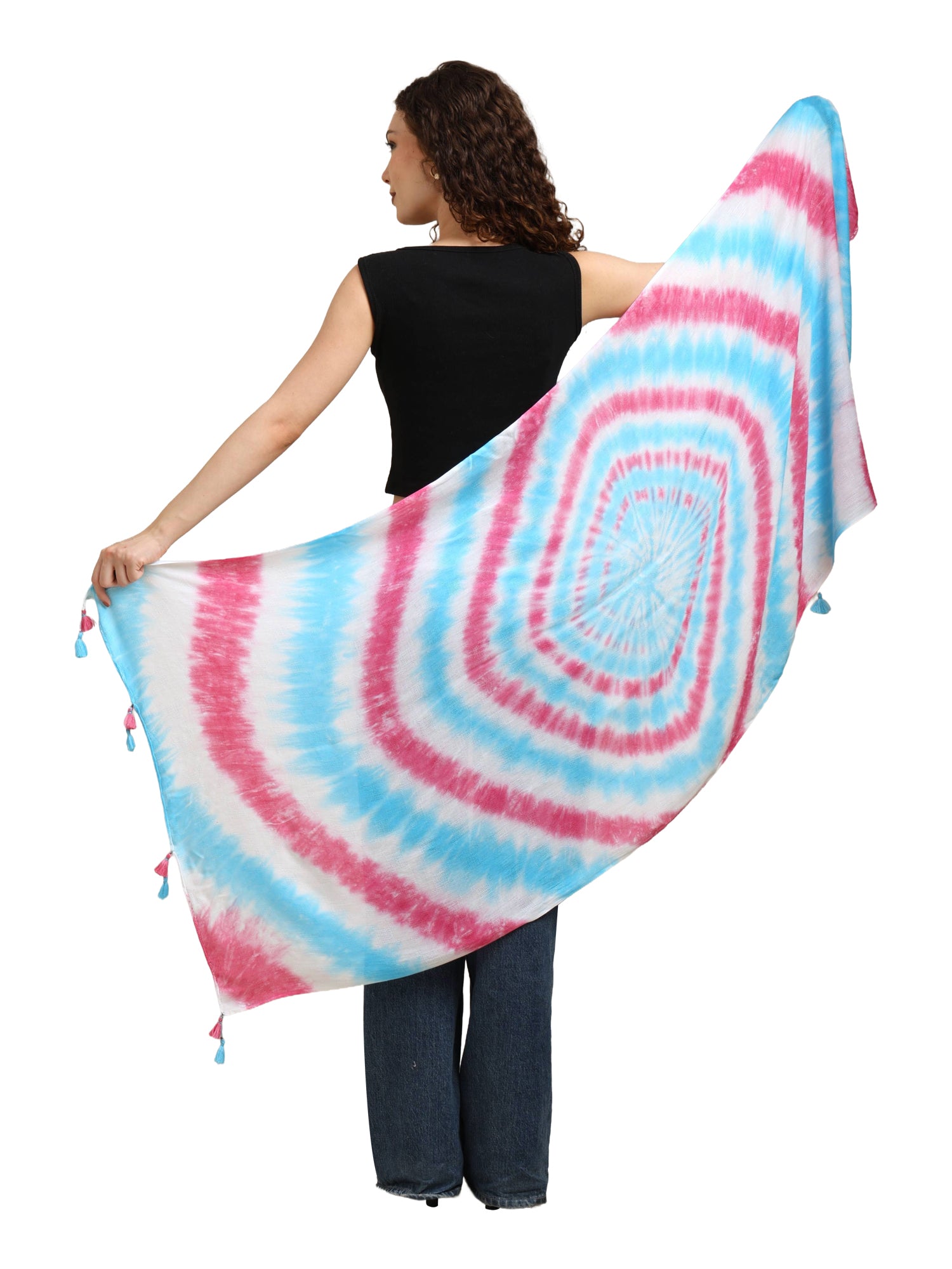 Women’s Tie-Dye Spiral Pattern Lightweight Scarf with Tassels