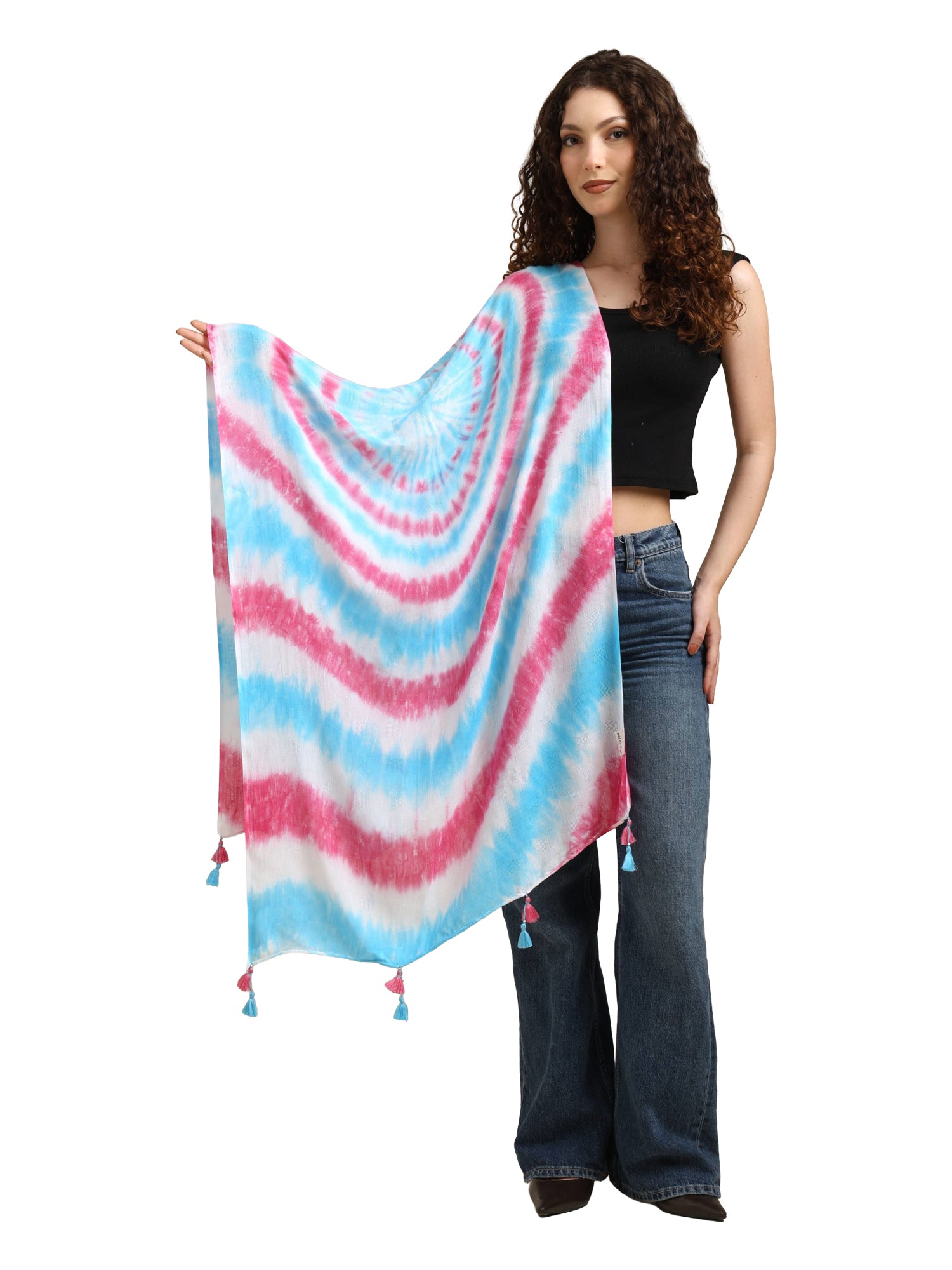 Women’s Tie-Dye Spiral Pattern Lightweight Scarf with Tassels