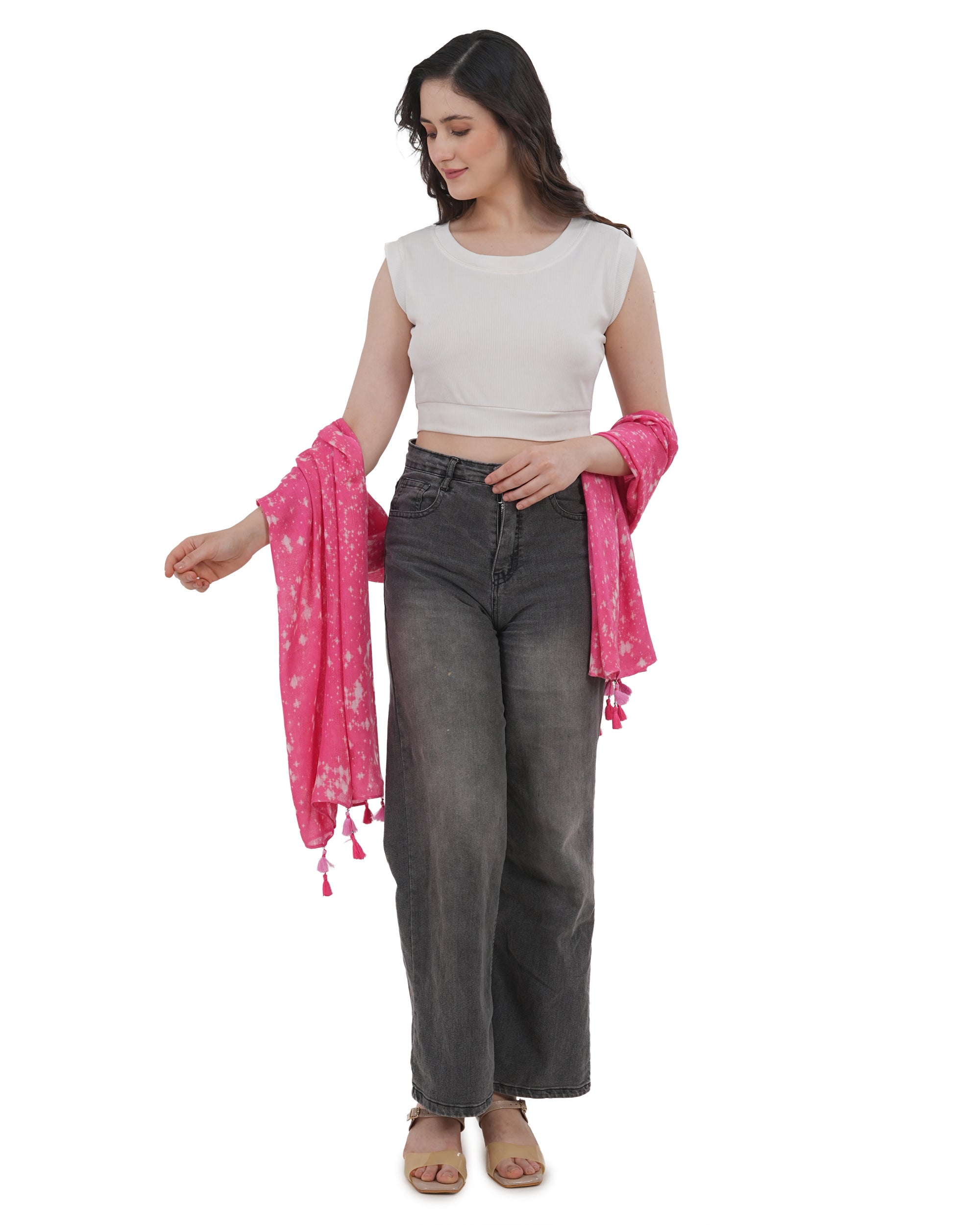 Starry Night Fuchsia Shibori Cotton Scarf