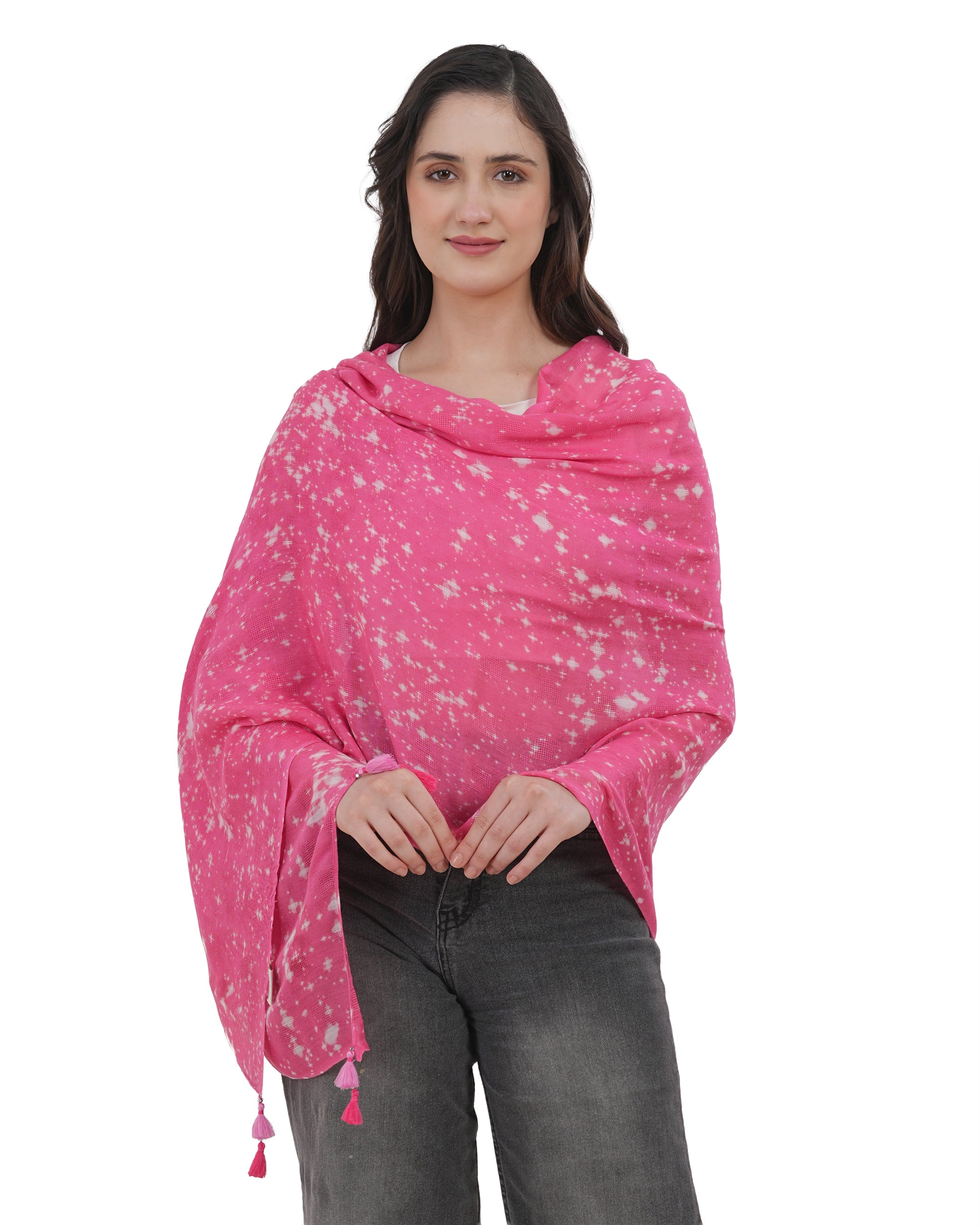 Starry Night Fuchsia Shibori Cotton Scarf