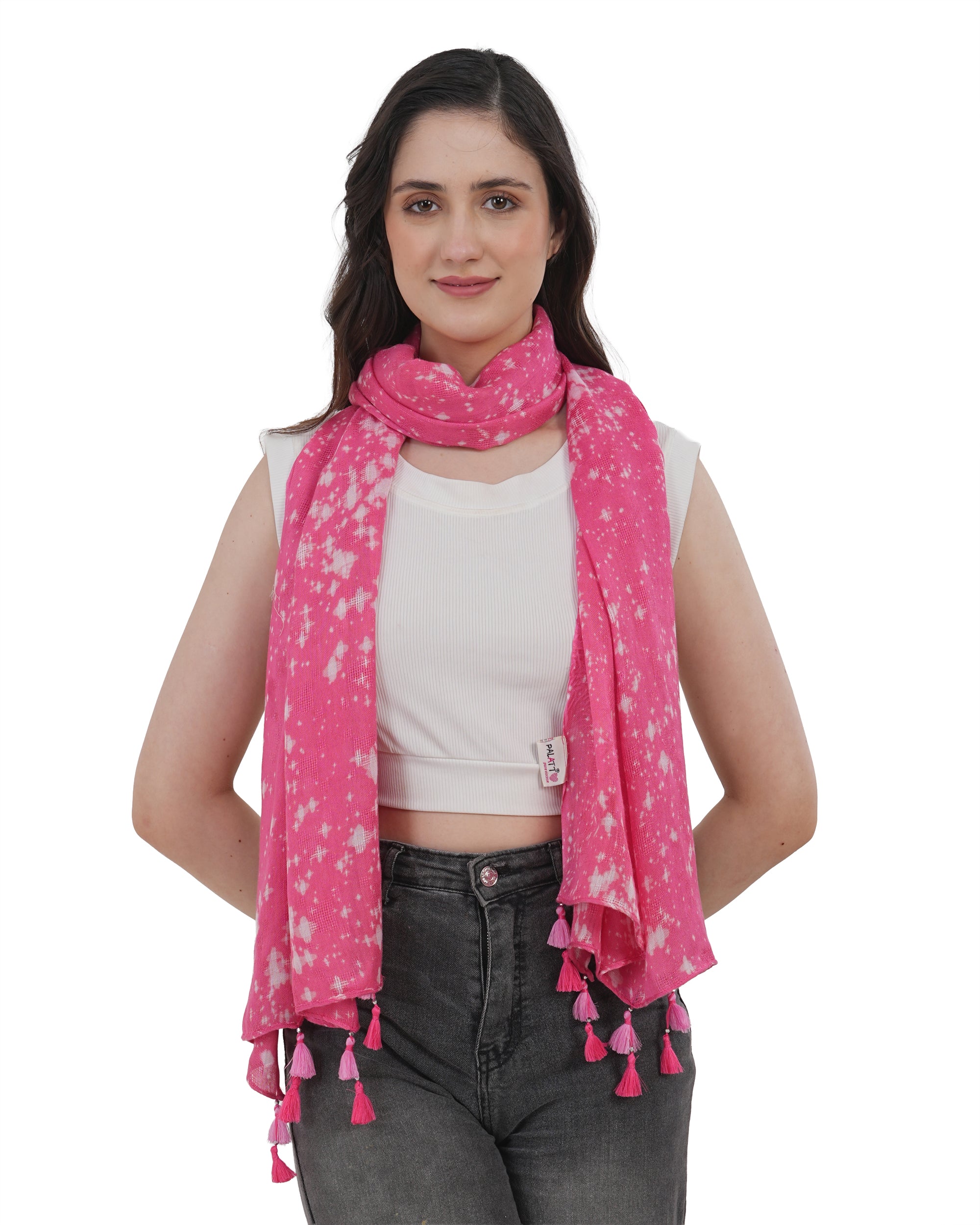 Starry Night Fuchsia Shibori Cotton Scarf