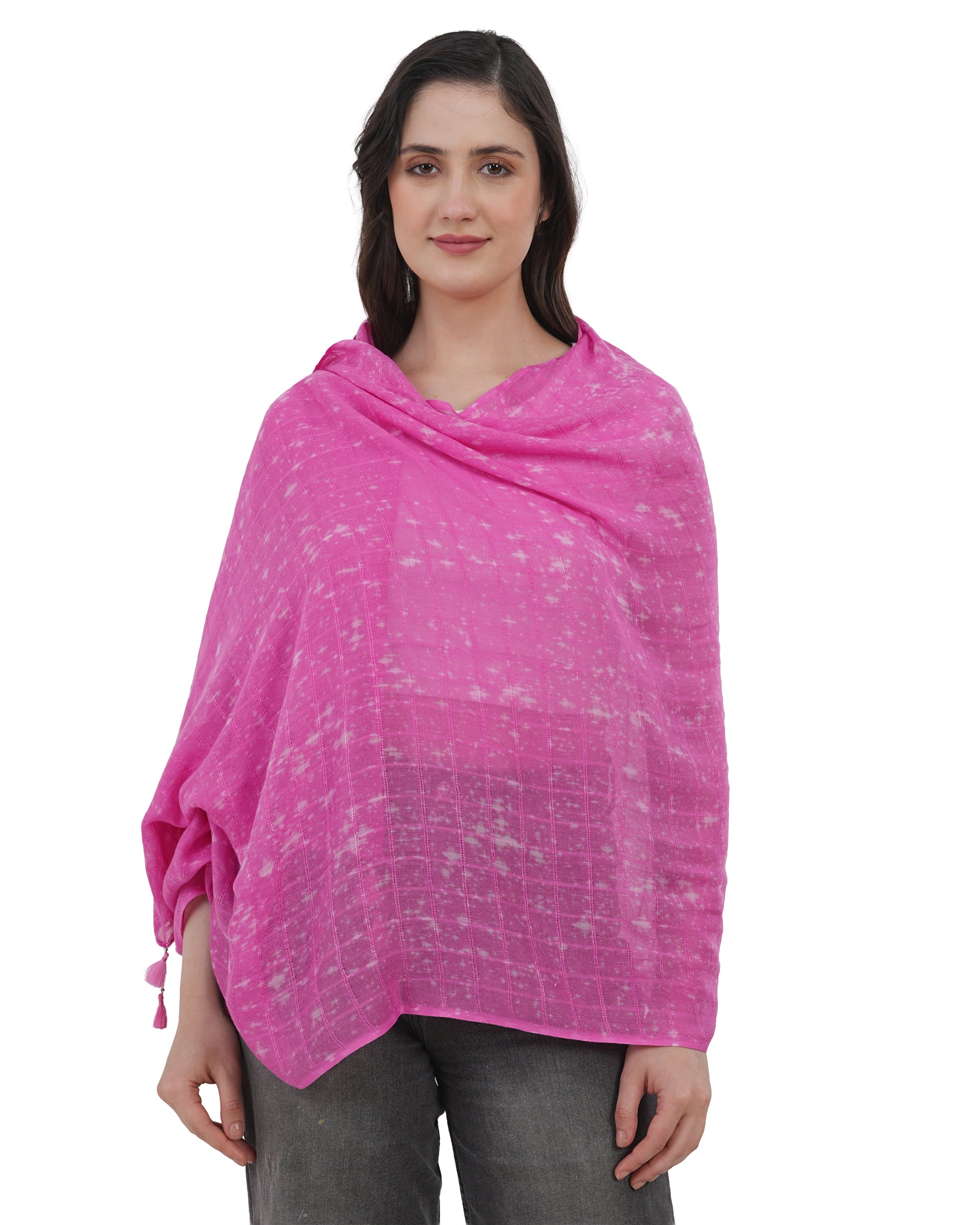 Elegant Mauve-Pink Grid Pattern Cotton Scarf