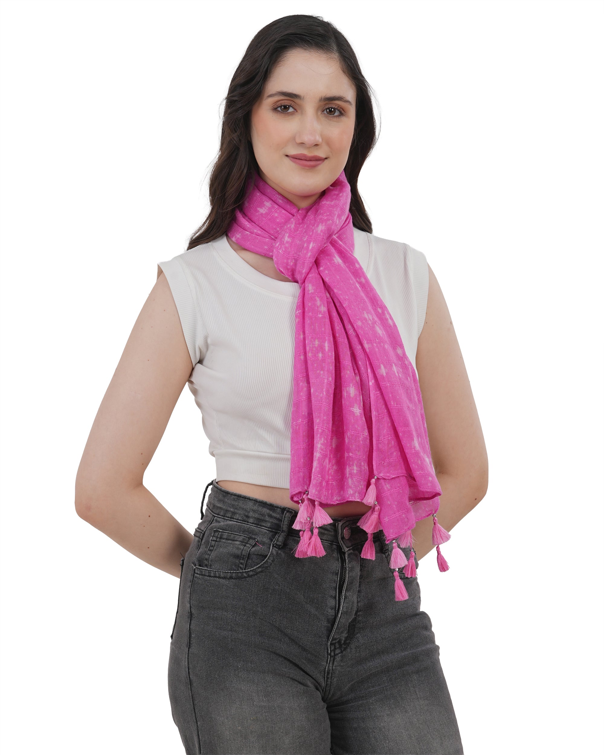 Elegant Mauve-Pink Grid Pattern Cotton Scarf