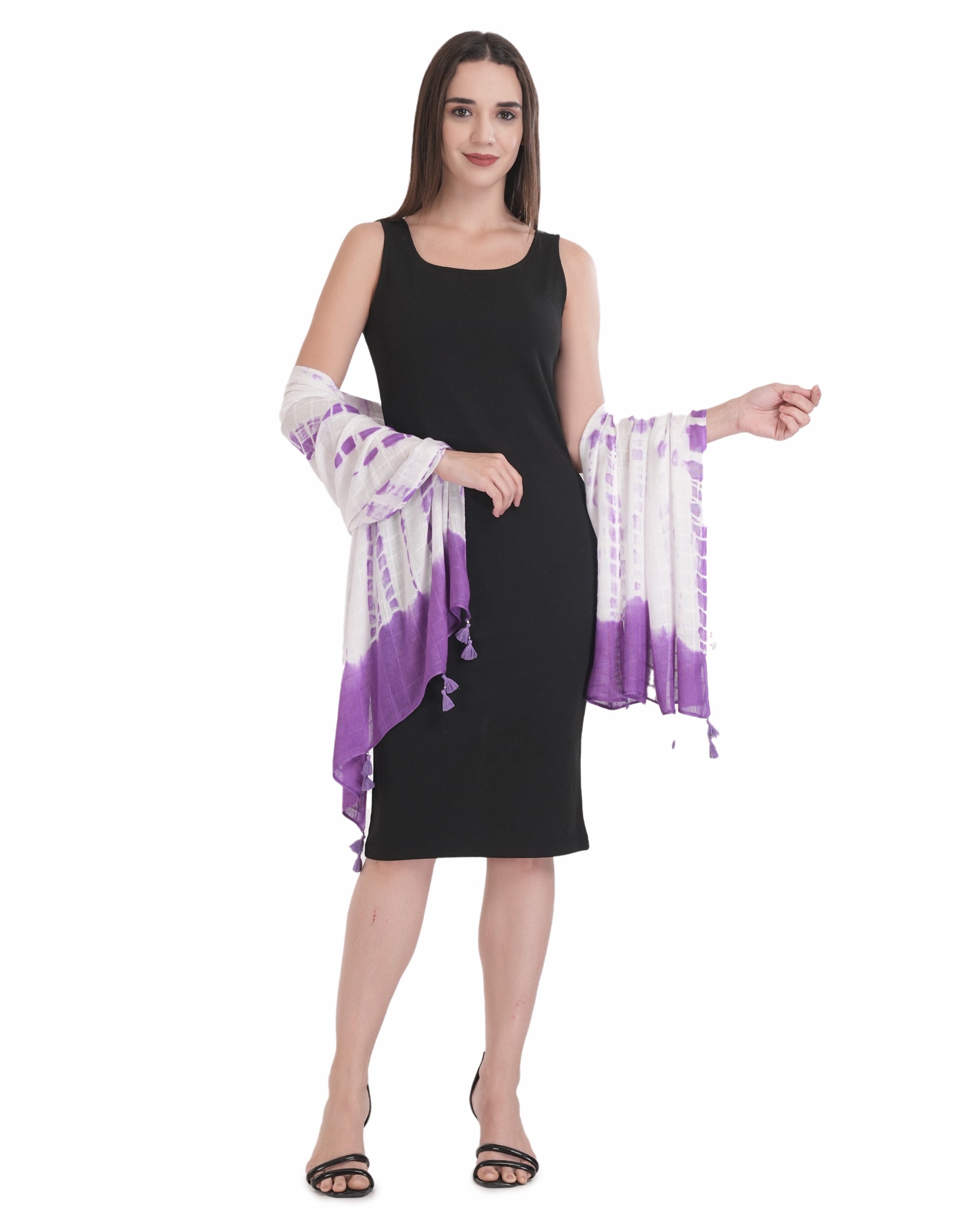 Elegant White & Purple Tie-Dye Cotton Scarf