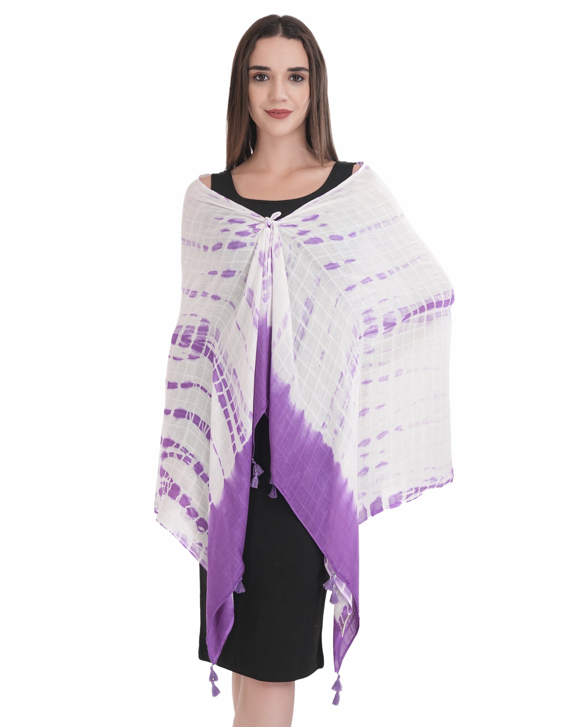 Elegant White & Purple Tie-Dye Cotton Scarf