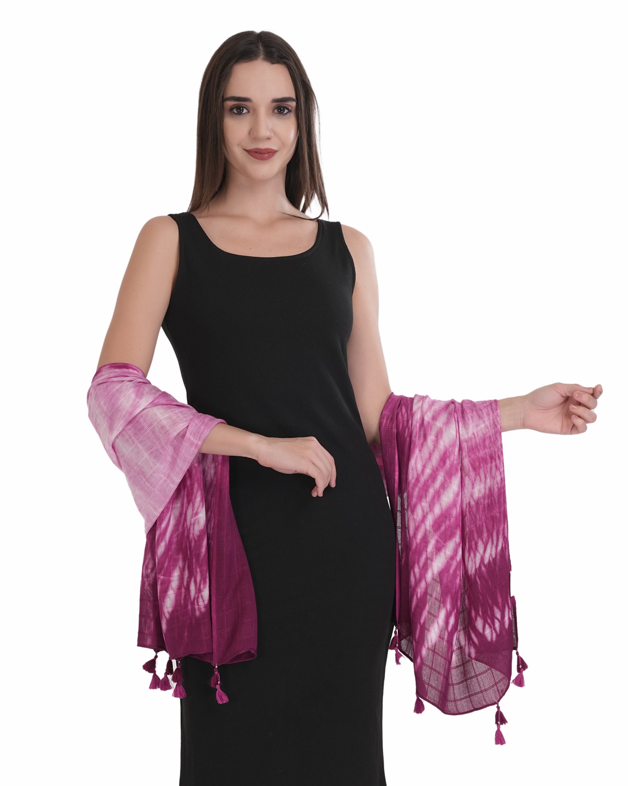Elegant Magenta Tie-Dye Tassel Scarf