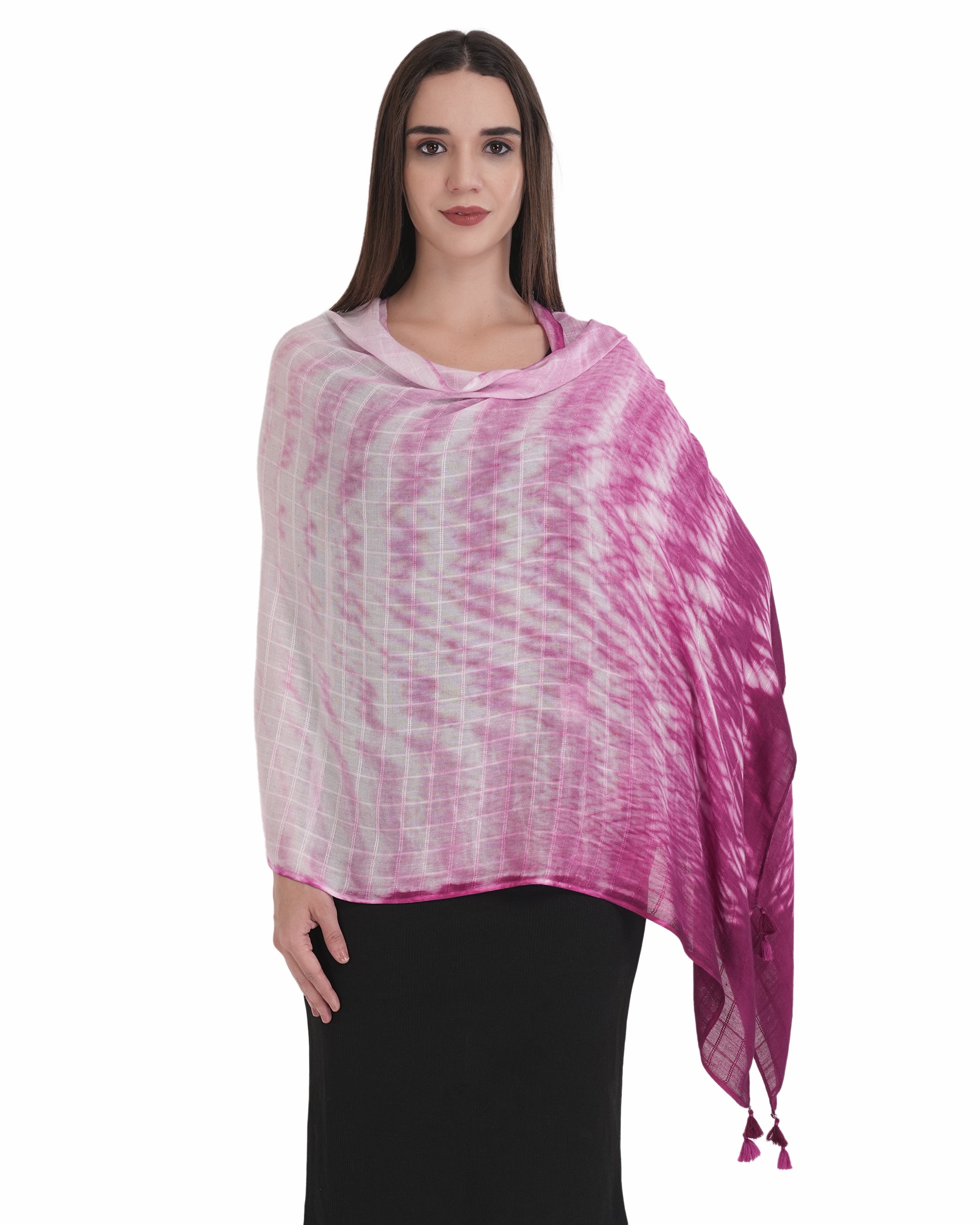 Elegant Magenta Tie-Dye Tassel Scarf