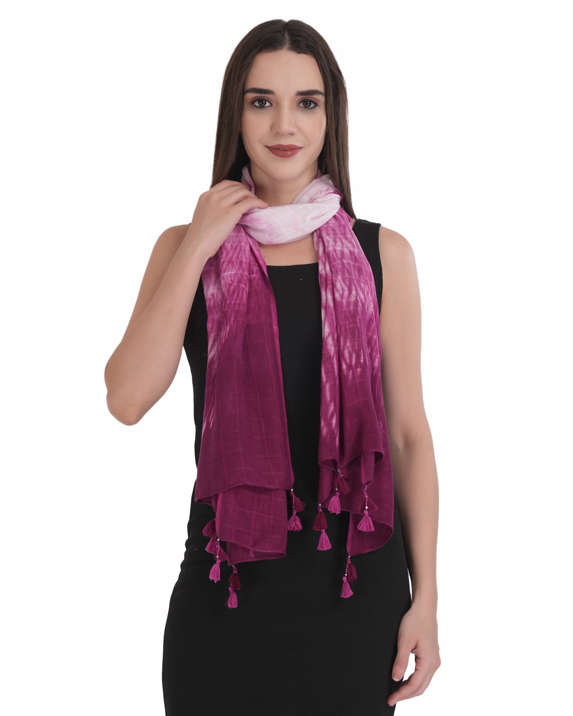 Elegant Magenta Tie-Dye Tassel Scarf